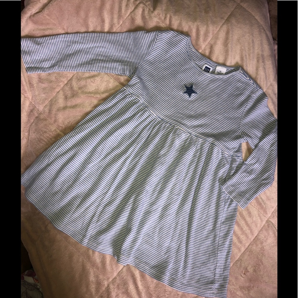 Long sleeved (blue striped and star accent) jersey dress